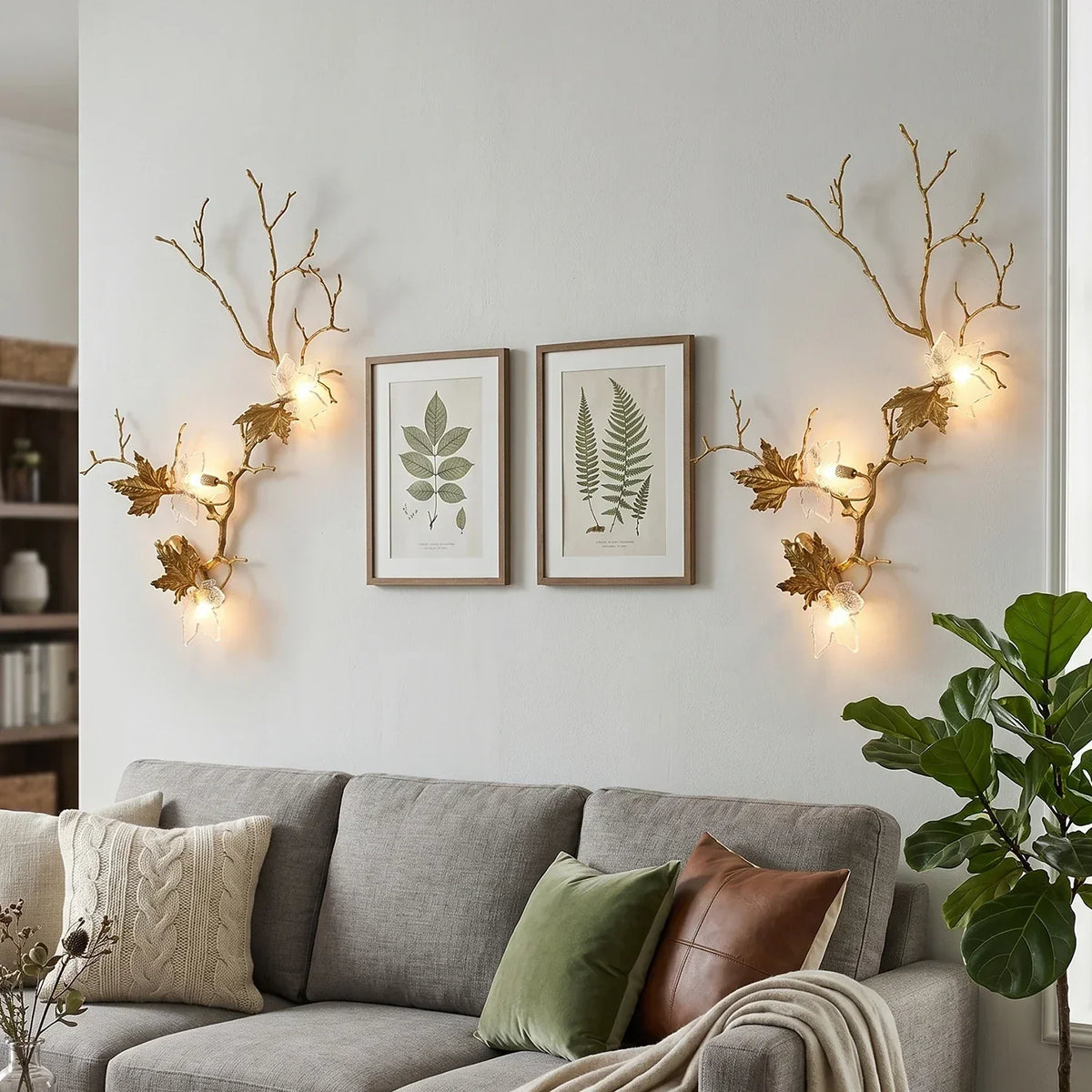 Brass Maple Leaf Glass Sculpture Wall Lamp – Glass detail 10