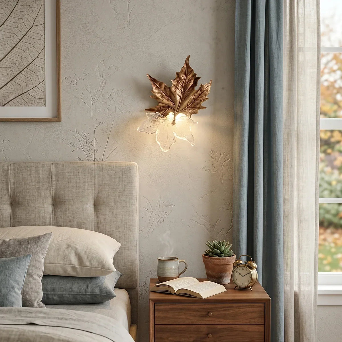Brass Maple Leaf Glass Sculpture Wall Lamp – Glass detail 4