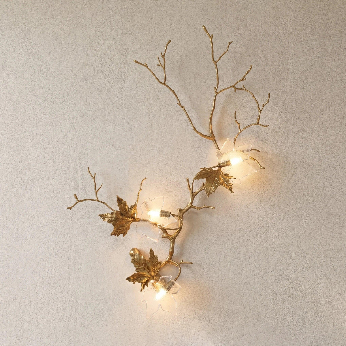 Brass Maple Leaf Glass Sculpture Wall Lamp – Glass detail 15