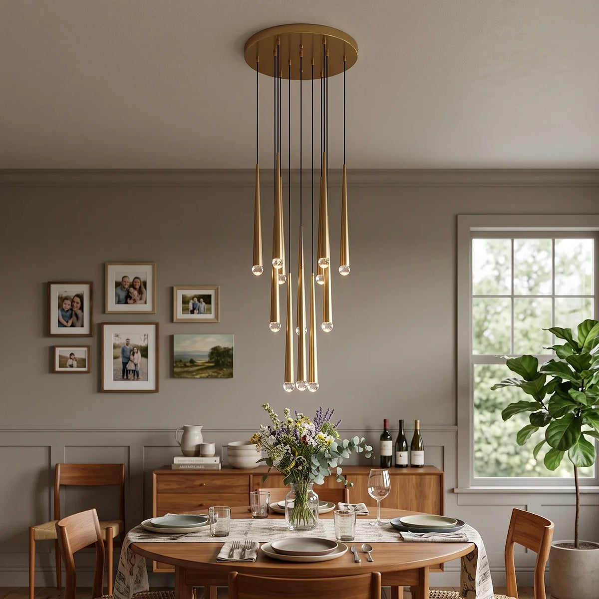 Brass Spinal Tube Combination Crystal Chandelier – Crystal detail 2