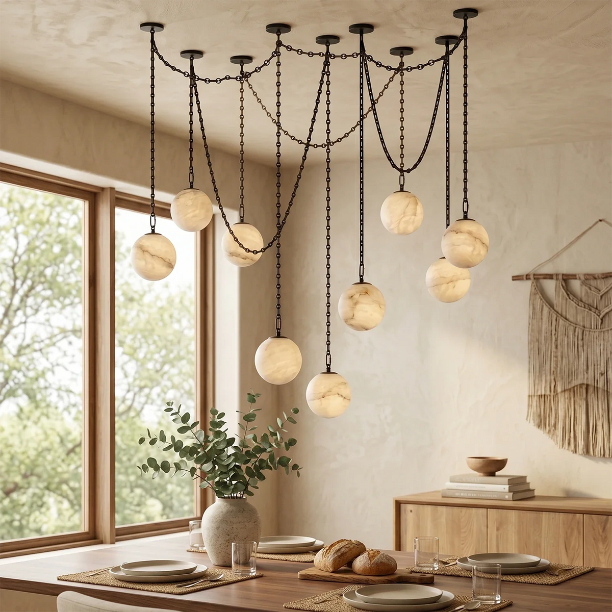 Alabaster Spherical Chain Chandelier – Alabaster detail 4