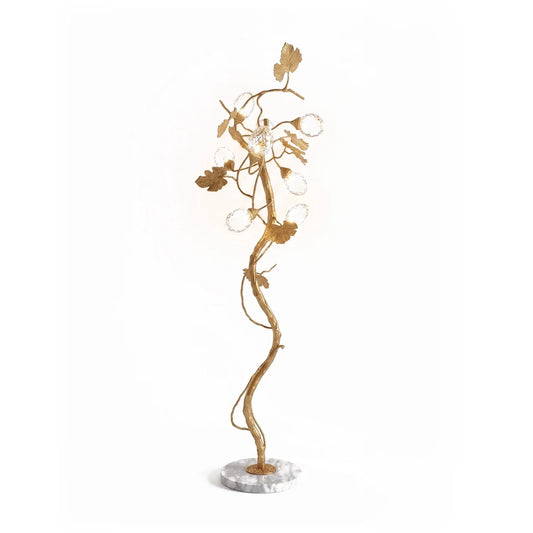 Brass Tree Branch Maple Leaf Vines Marble Floor Lamp