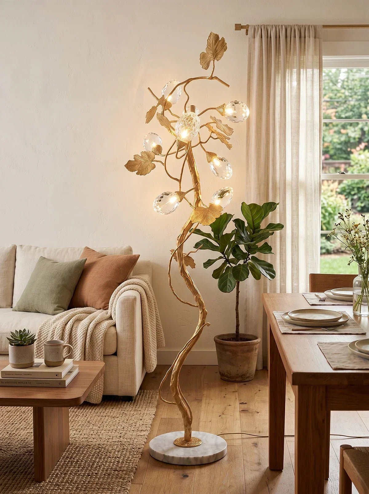Brass Tree Branch Maple Leaf Vines Marble Floor Lamp – Marble detail 4