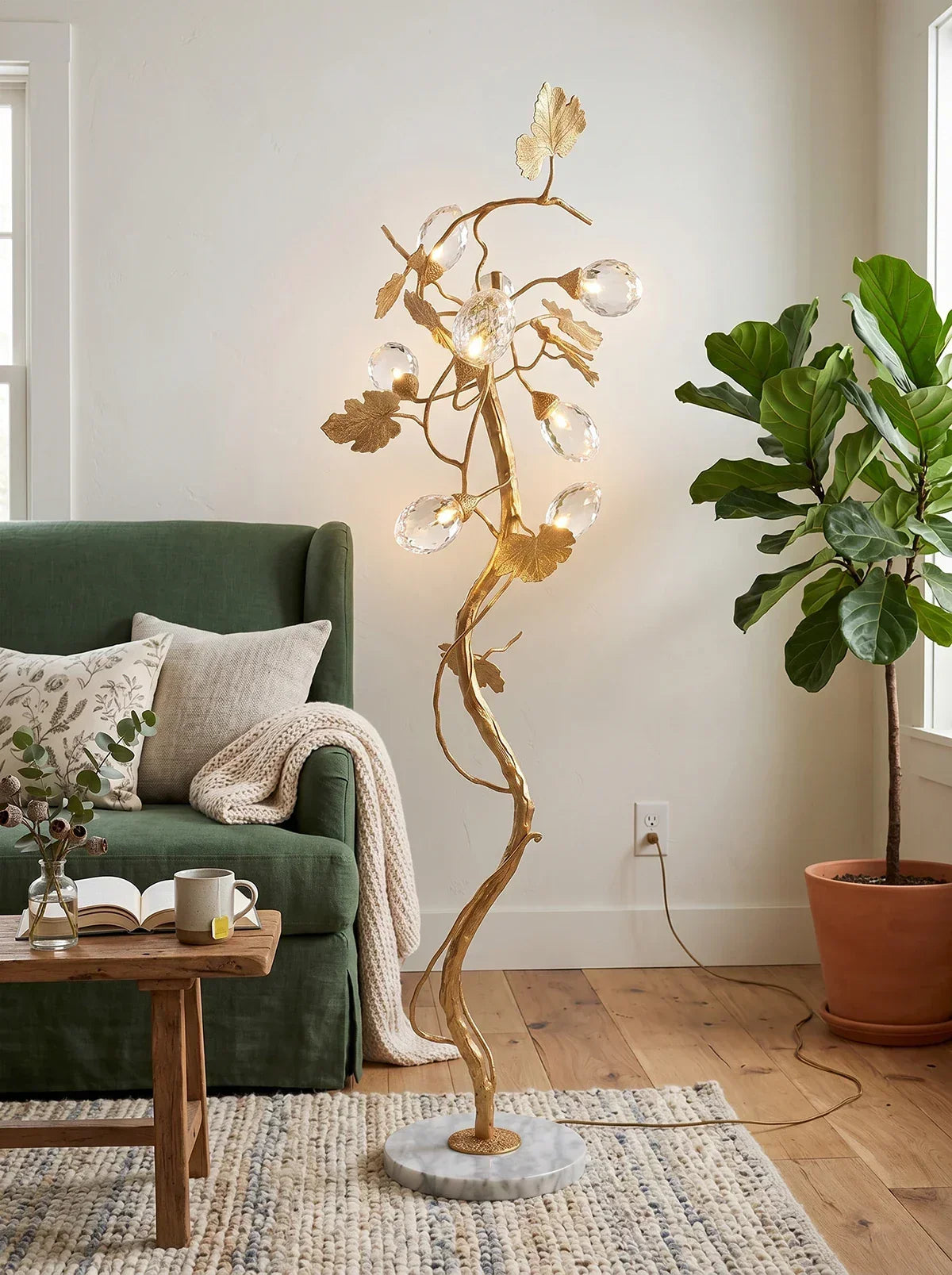 Brass Tree Branch Maple Leaf Vines Marble Floor Lamp – Marble detail 5