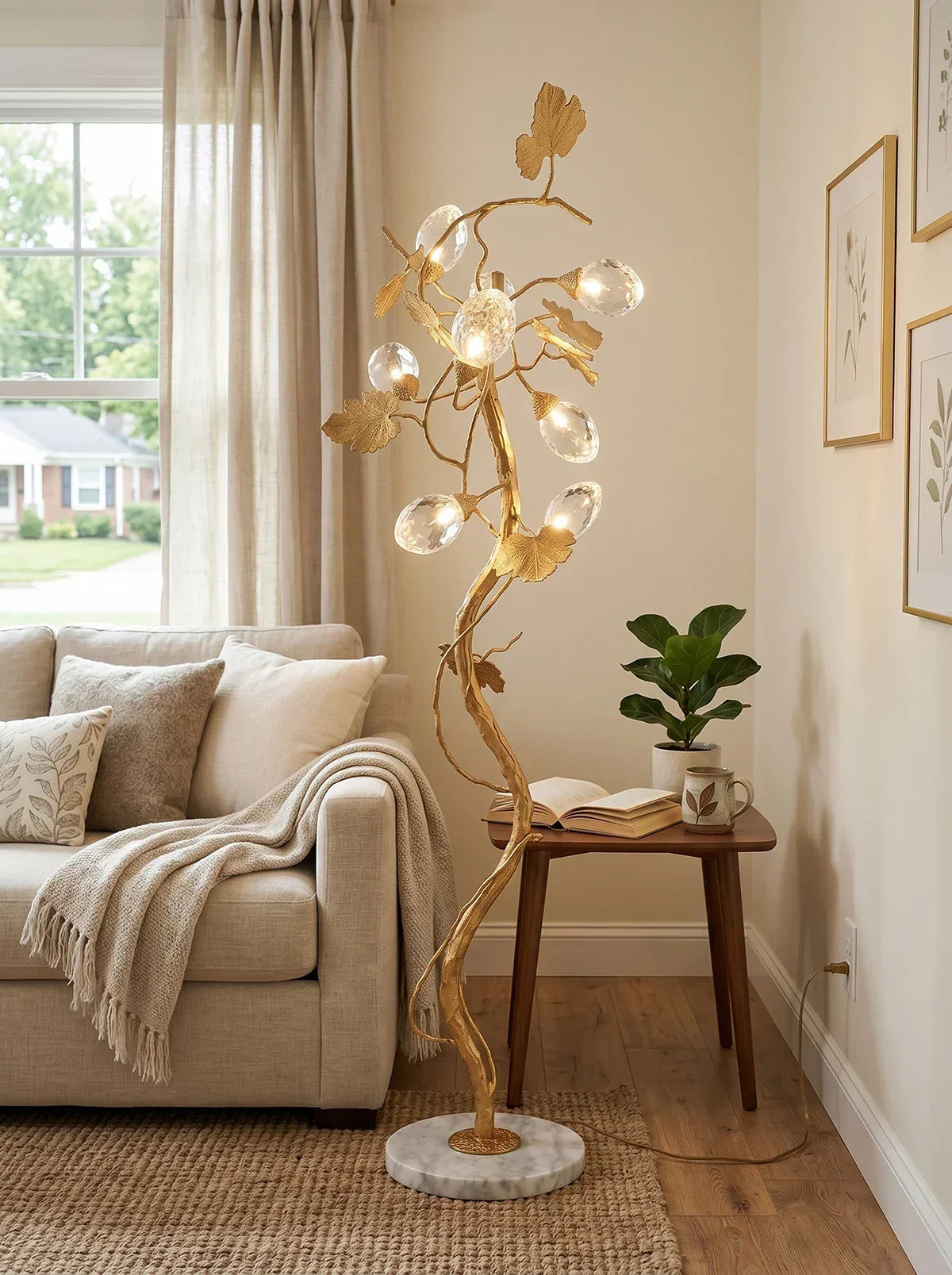 Brass Tree Branch Maple Leaf Vines Marble Floor Lamp – Marble detail 6