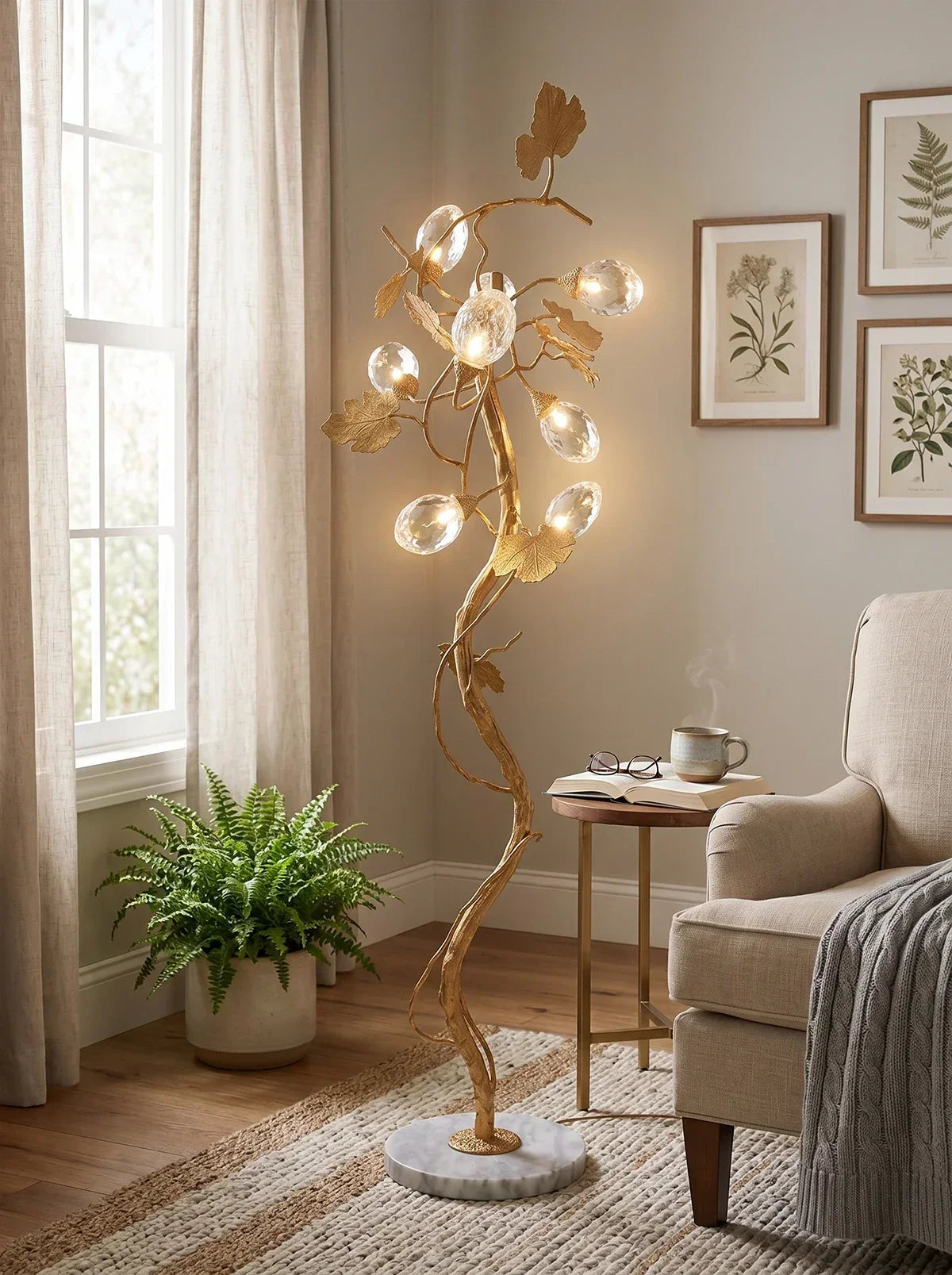 Brass Tree Branch Maple Leaf Vines Marble Floor Lamp – Marble detail 8