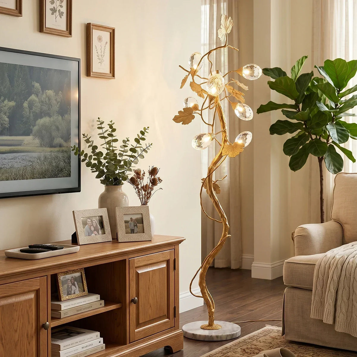 Brass Tree Branch Maple Leaf Vines Marble Floor Lamp – Marble detail 13