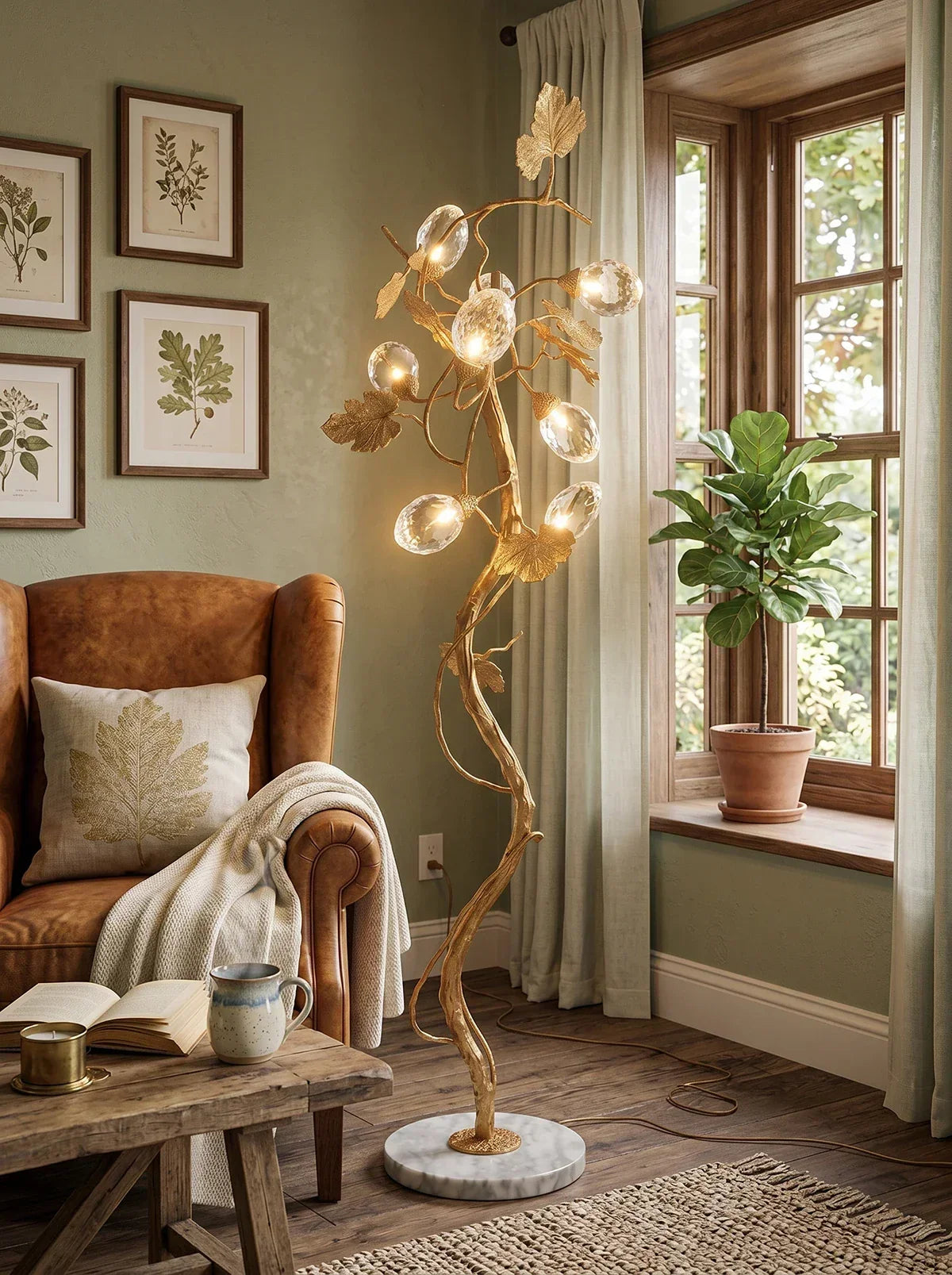 Brass Tree Branch Maple Leaf Vines Marble Floor Lamp – Marble detail 12