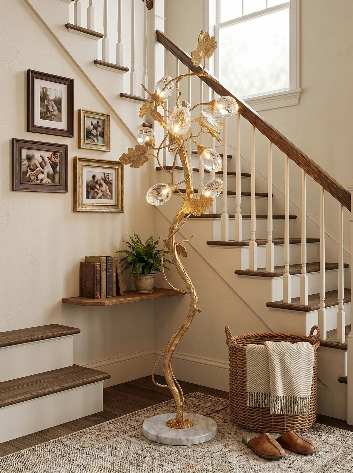 Brass Tree Branch Maple Leaf Vines Marble Floor Lamp – Marble detail 10