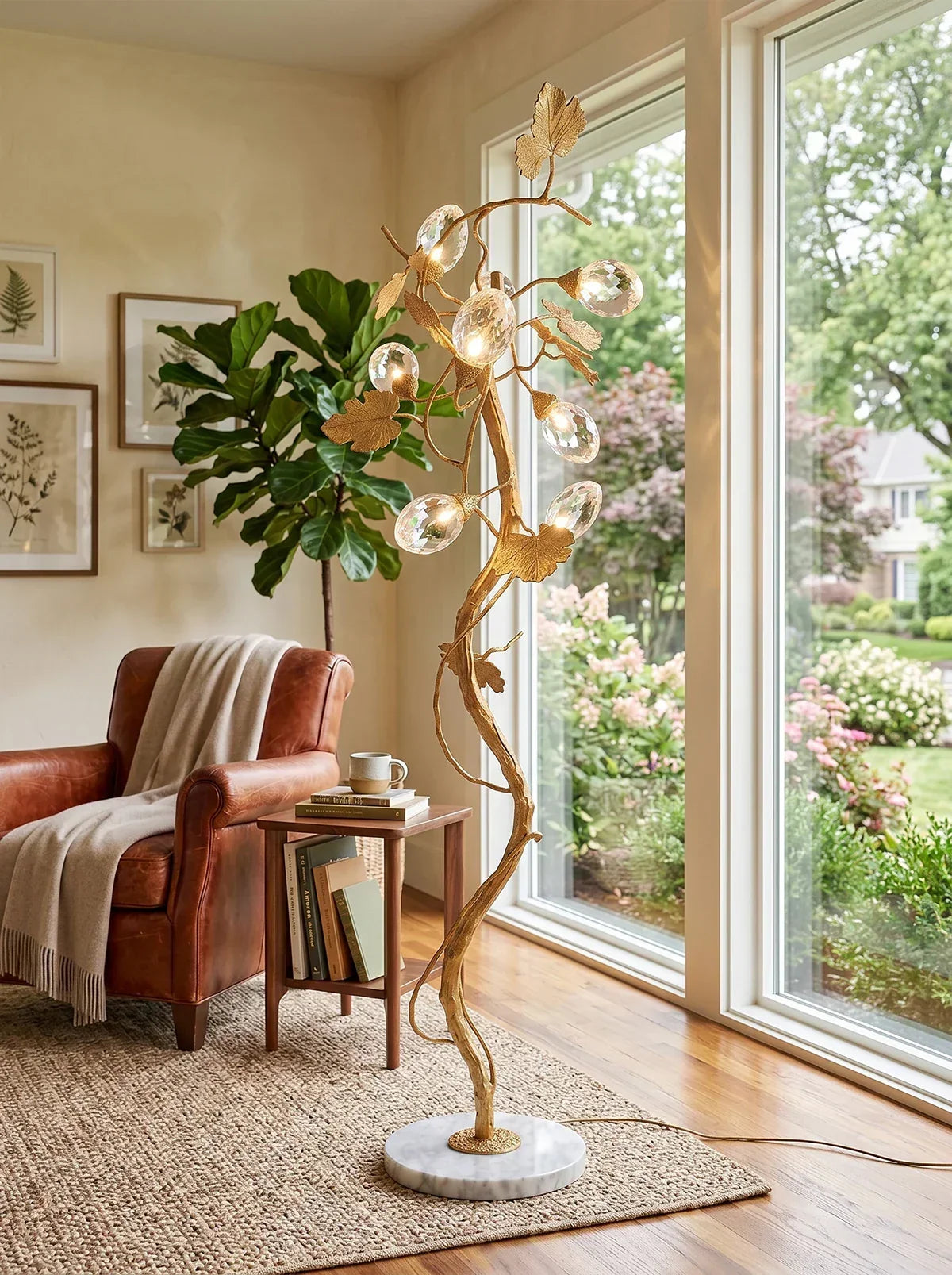 Brass Tree Branch Maple Leaf Vines Marble Floor Lamp – Marble detail 3