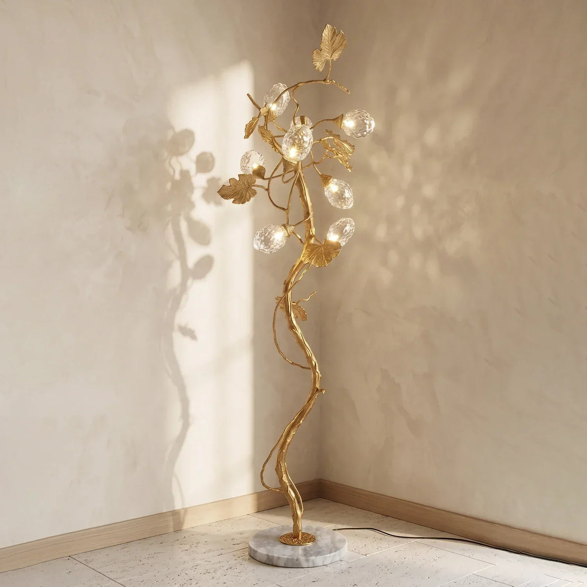 Brass Tree Branch Maple Leaf Vines Marble Floor Lamp – Marble detail 15