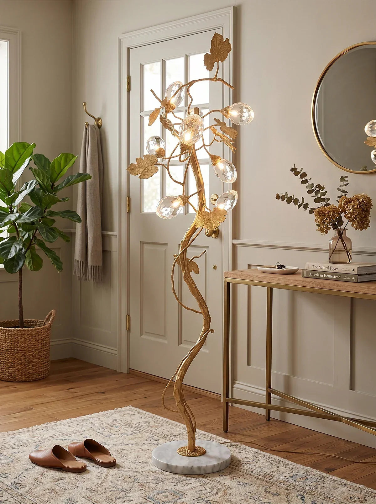 Brass Tree Branch Maple Leaf Vines Marble Floor Lamp – Marble detail 11