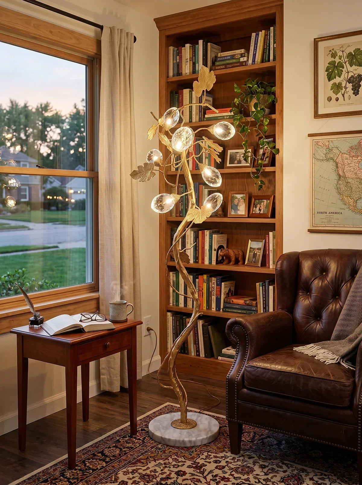 Brass Tree Branch Maple Leaf Vines Marble Floor Lamp – Marble detail 7
