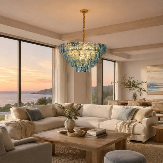 Vintage Layered Textured Glass Chandelier