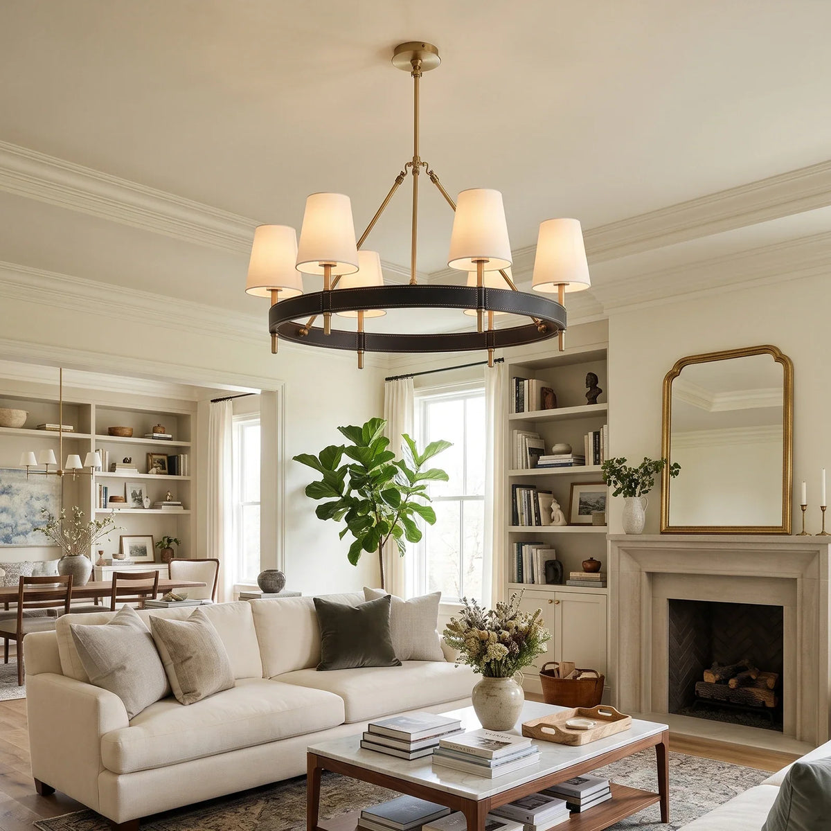 Bridell Leather-Wrapped Brass Chandelier – Brass detail 5
