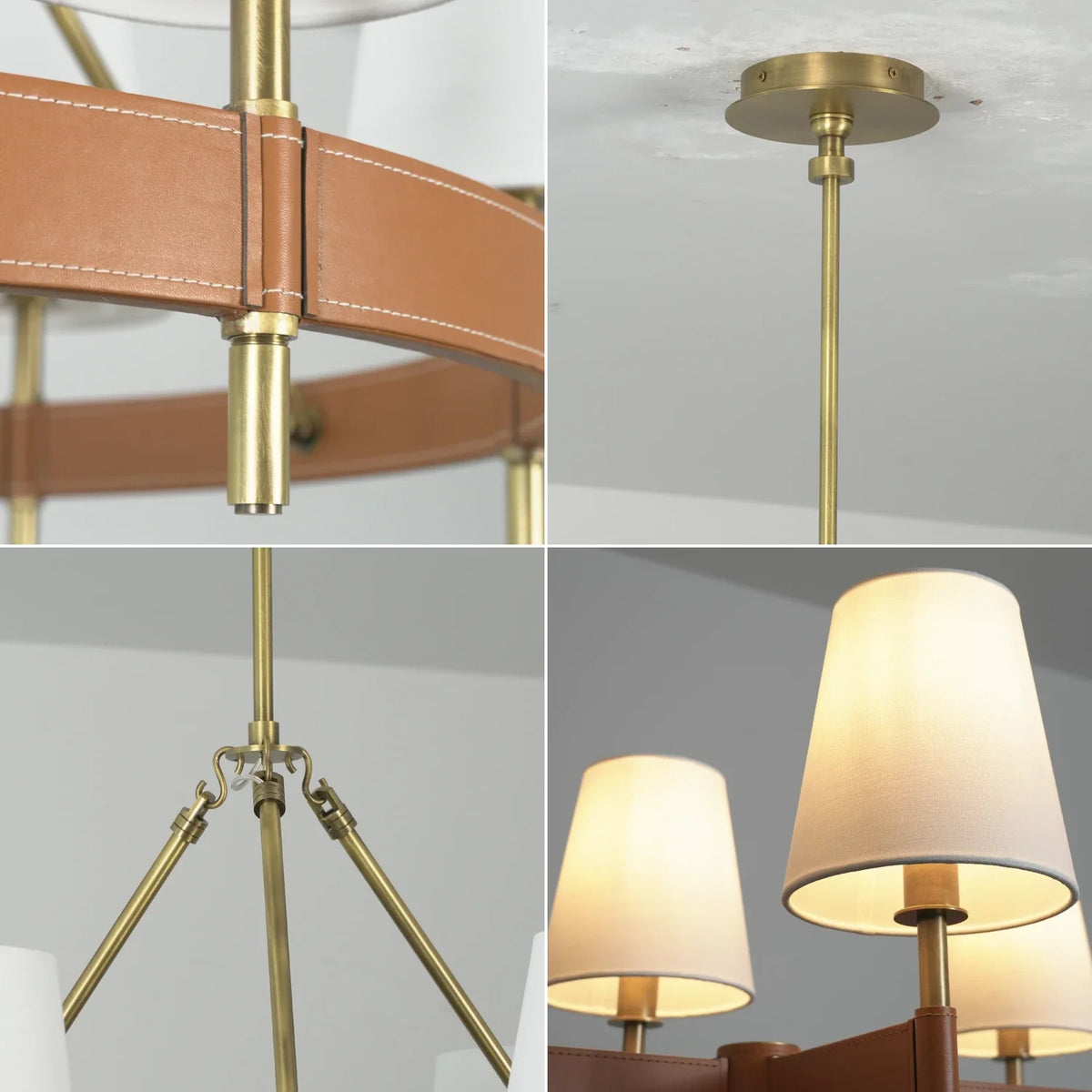 Bridell Leather-Wrapped Brass Chandelier – Brass detail 15
