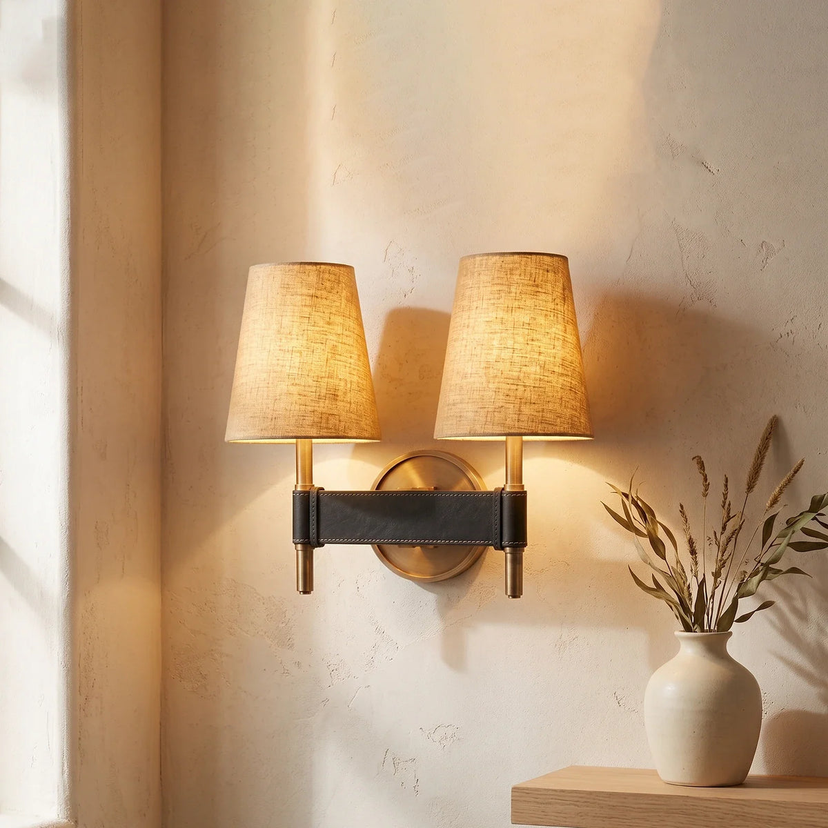 Bridell Leather-Wrapped Brass Wall Sconce – Brass detail 13