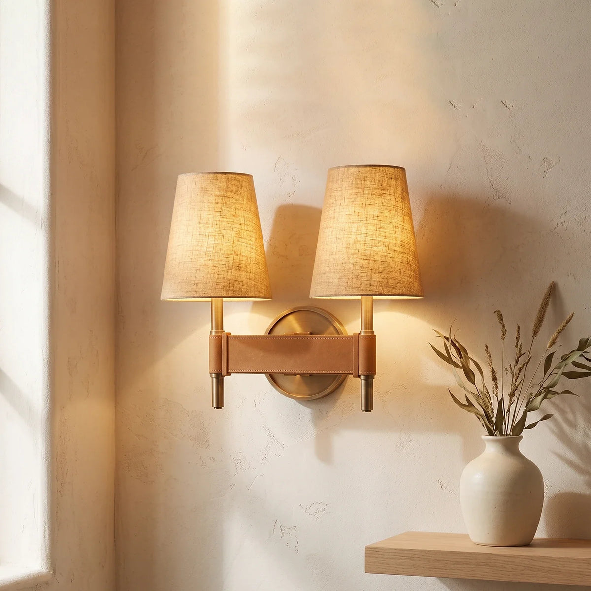 Bridell Leather-Wrapped Brass Wall Sconce – Brass detail 12
