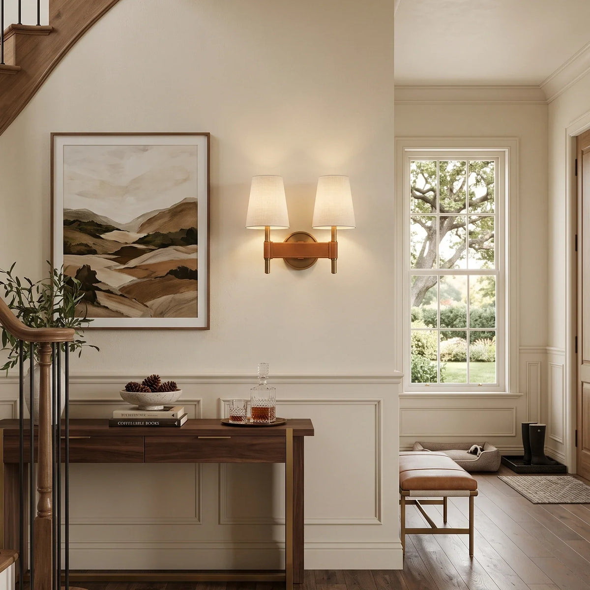 Bridell Leather-Wrapped Brass Wall Sconce – Brass detail 5