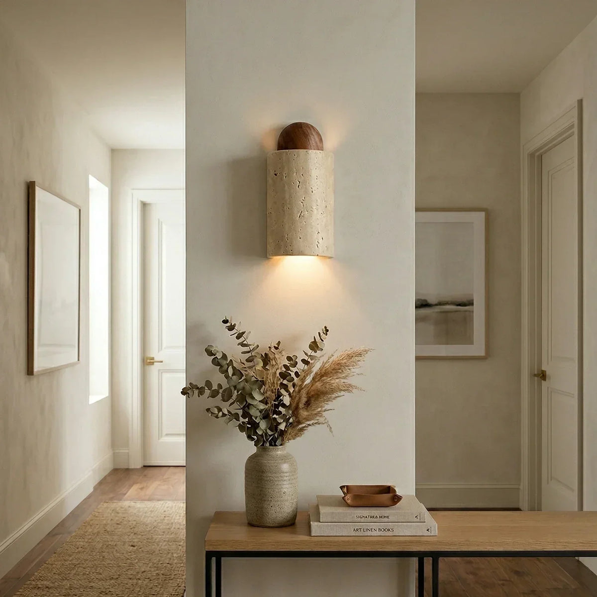 Caldara Capsule-Shaped Travertine Wall Lamp – Travertine detail 6