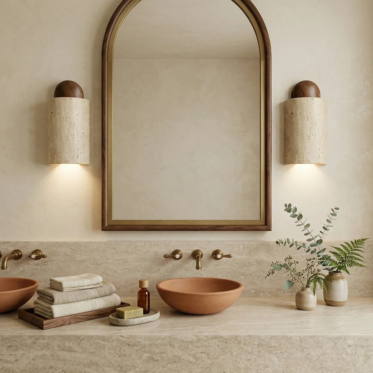 Caldara Capsule-Shaped Travertine Wall Lamp – Travertine detail 8
