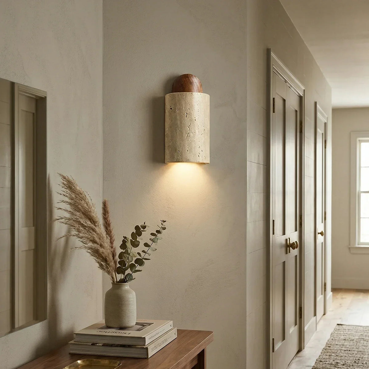 Caldara Capsule-Shaped Travertine Wall Lamp – Travertine detail 5