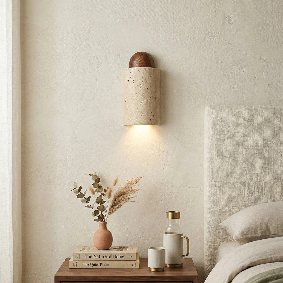 Caldara Capsule-Shaped Travertine Wall Lamp – Travertine detail 3