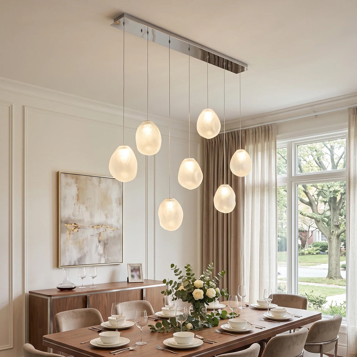 Calyra Textured Glass Pebble Chandelier – Glass detail 6
