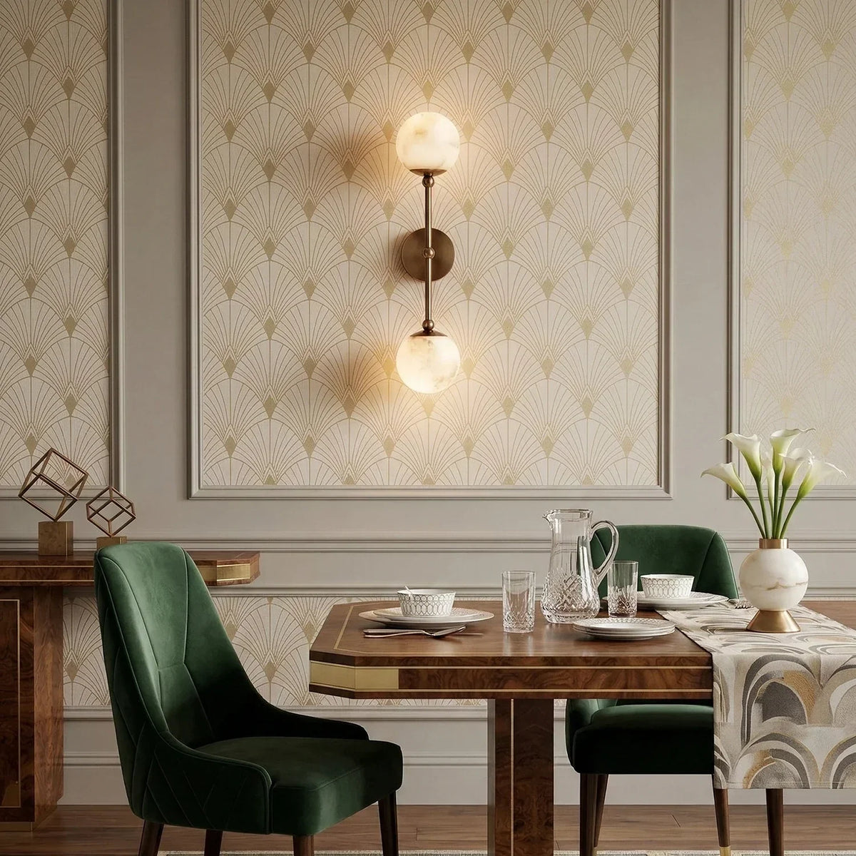 Celestial Double Alabaster Globe Wall Sconce – Alabaster detail 5
