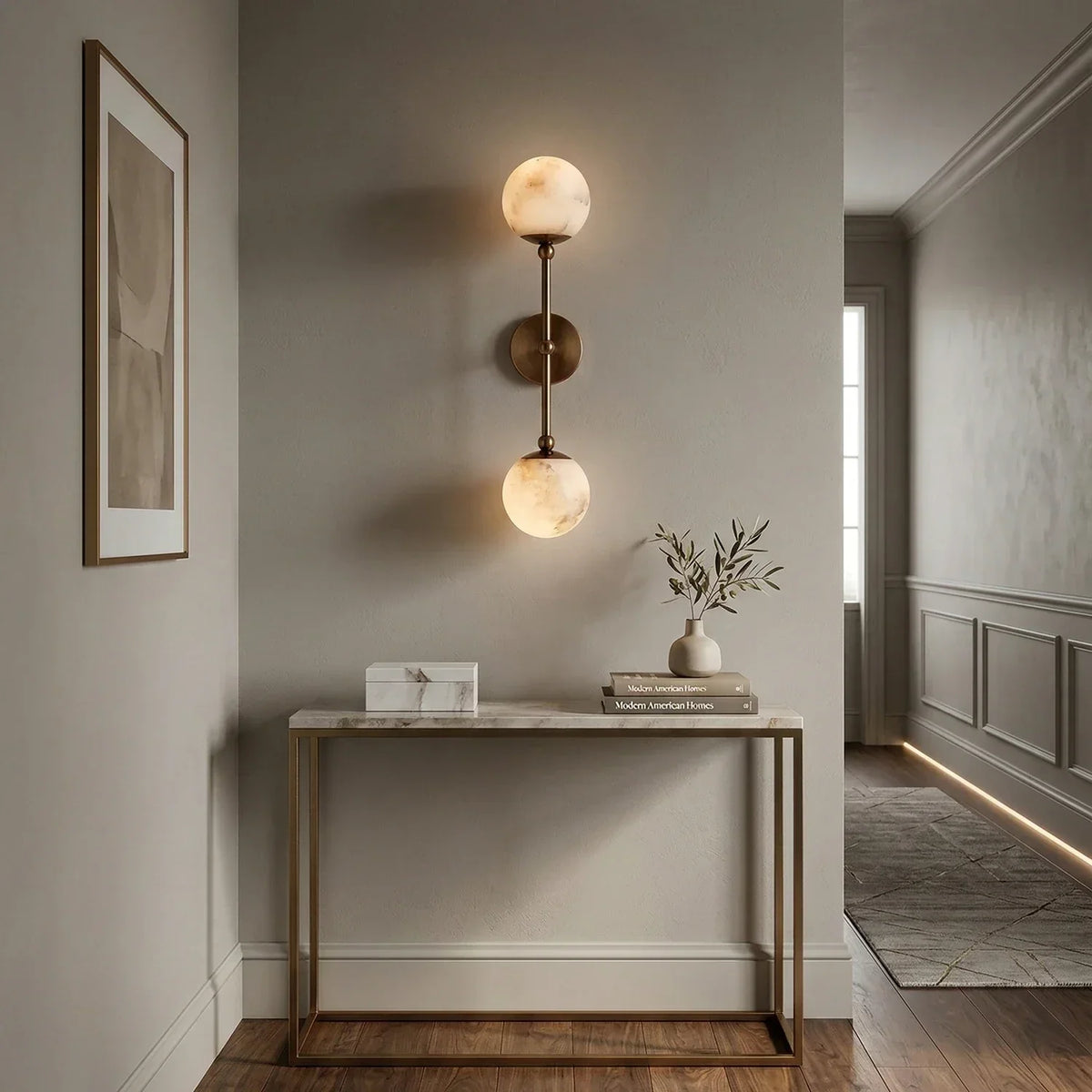 Celestial Double Alabaster Globe Wall Sconce – Alabaster detail 4