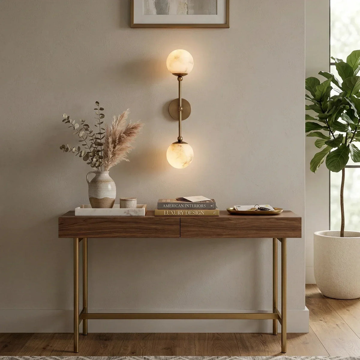 Celestial Double Alabaster Globe Wall Sconce – Alabaster detail 3