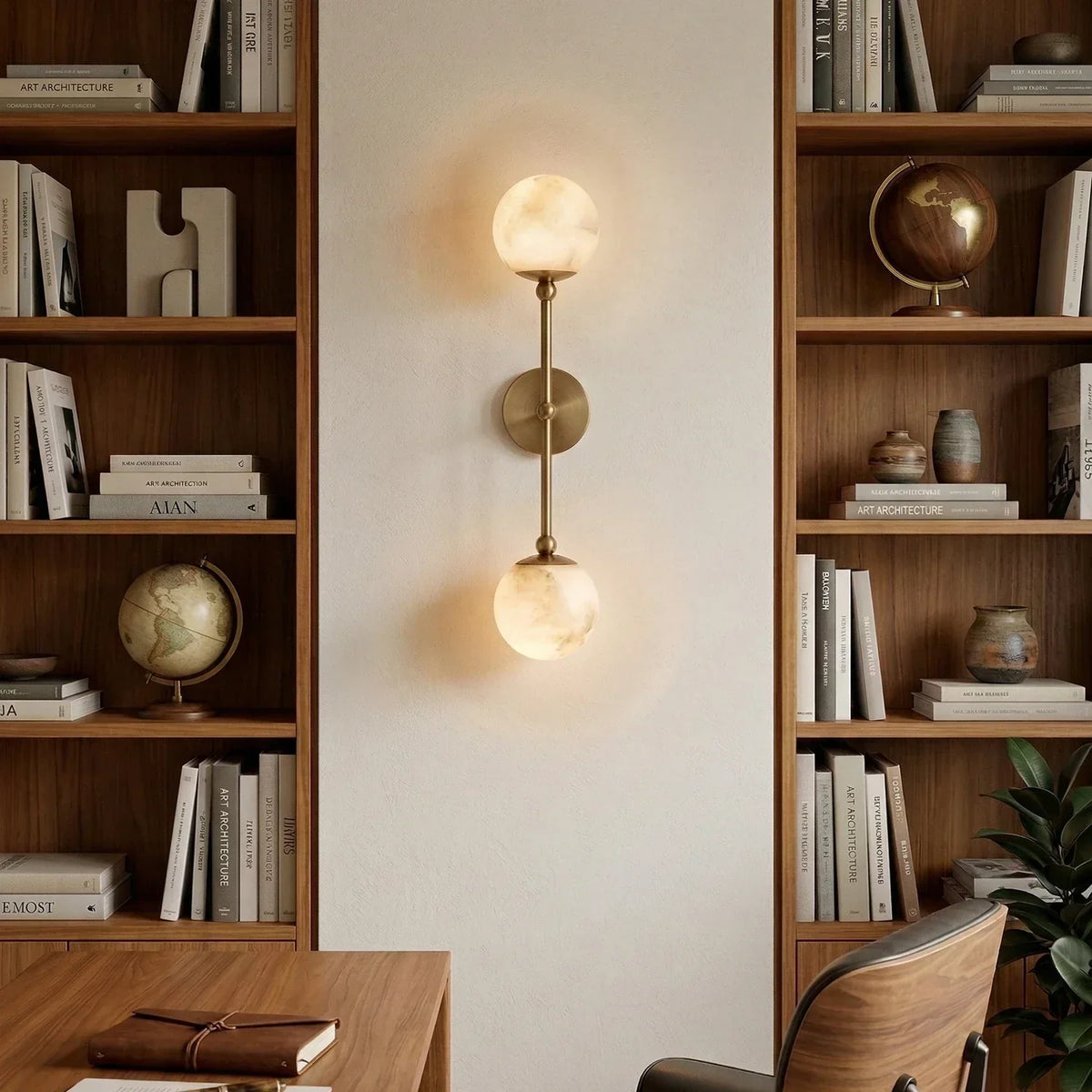 Celestial Double Alabaster Globe Wall Sconce – Alabaster detail 2