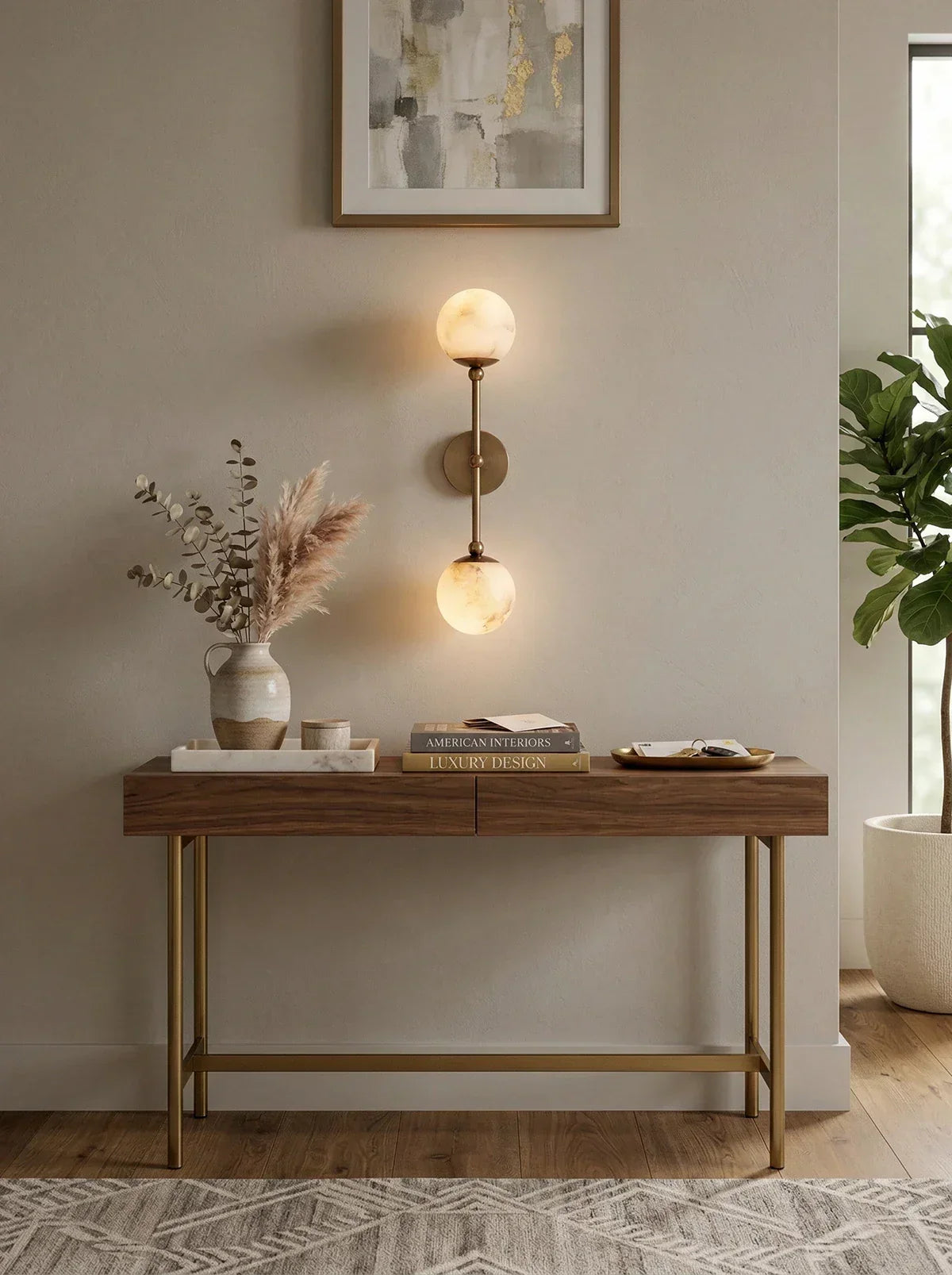 Celestial Double Alabaster Globe Wall Sconce – Alabaster detail 10