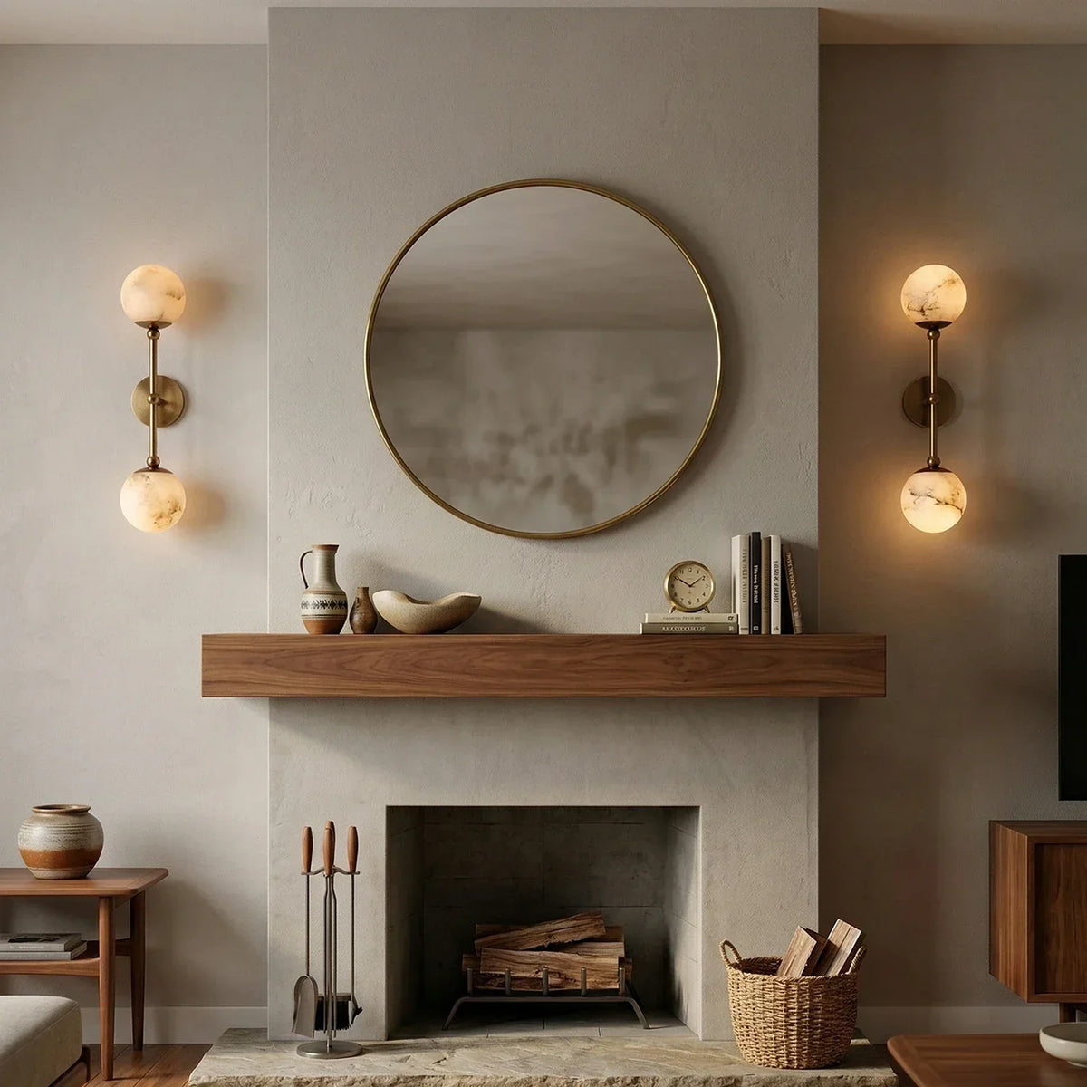 Celestial Double Alabaster Globe Wall Sconce – Alabaster detail 8
