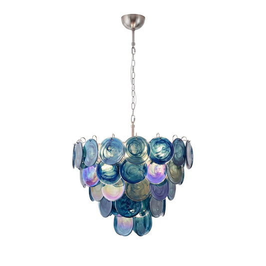 Cerulea Iridescent Deep Blue Disc Glass Chandelier
