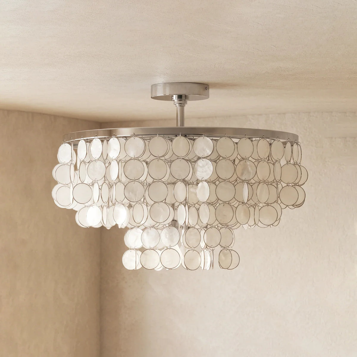 Chrome Natural Capiz Shell Disc Iron Ceiling Light – Iron detail 14