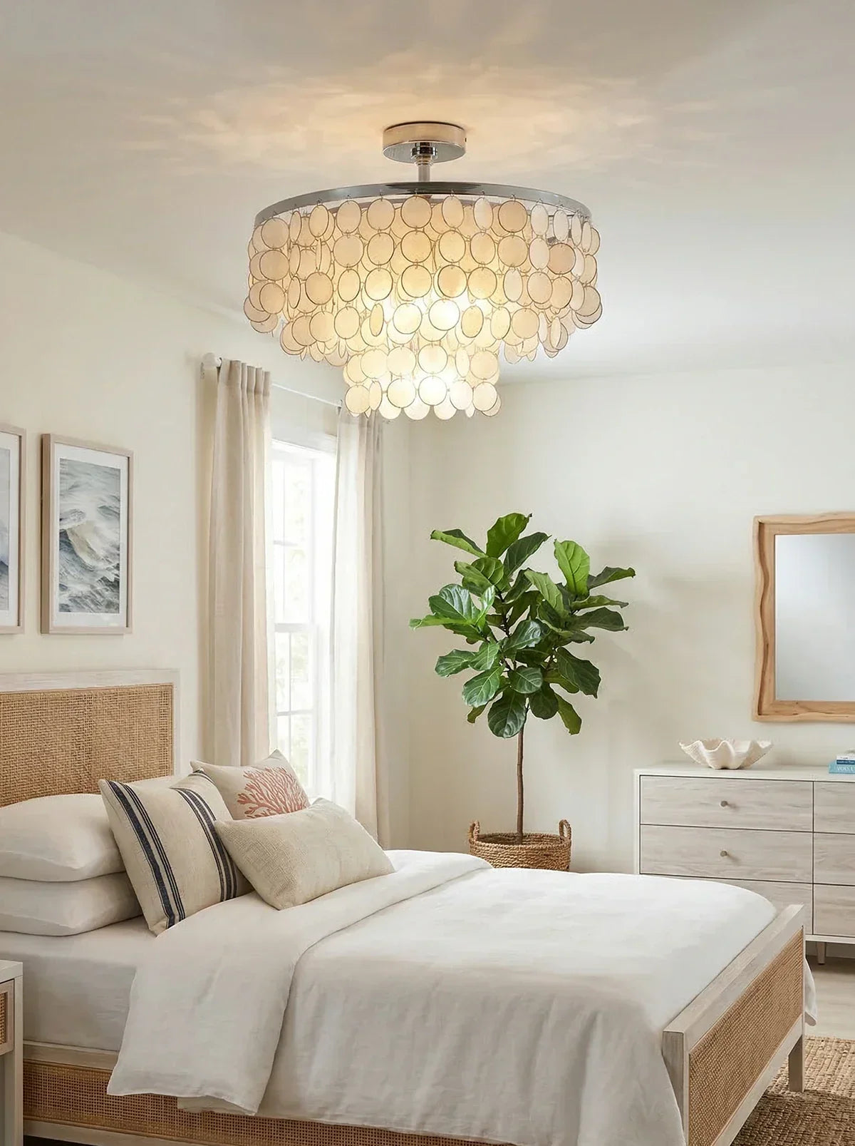 Chrome Natural Capiz Shell Disc Iron Ceiling Light – Iron detail 7