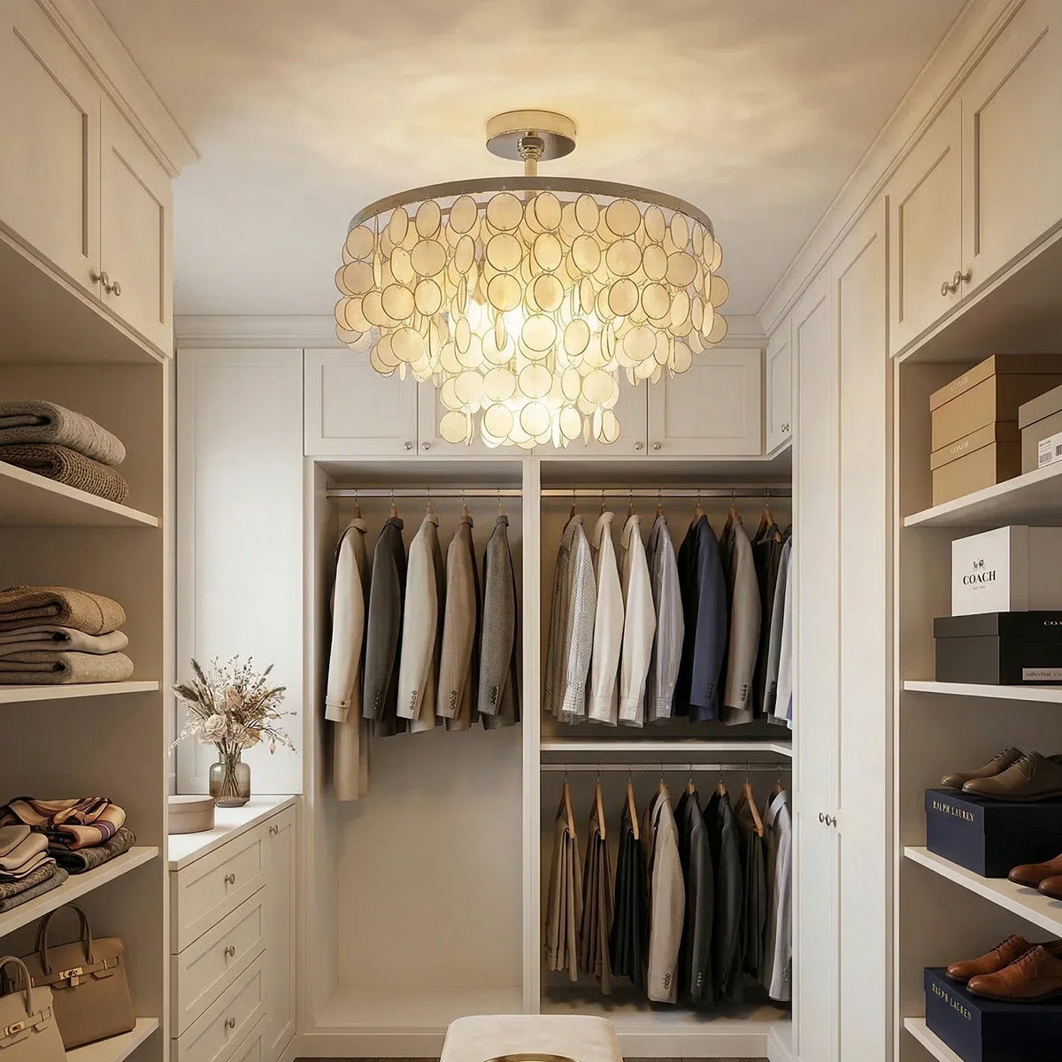 Chrome Natural Capiz Shell Disc Iron Ceiling Light – Iron detail 2