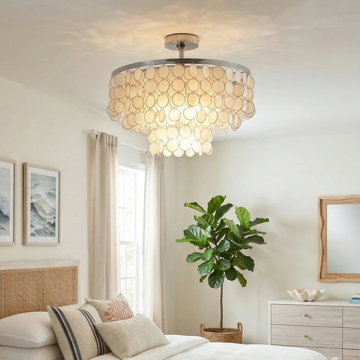 Chrome Natural Capiz Shell Disc Iron Ceiling Light – Iron detail 4