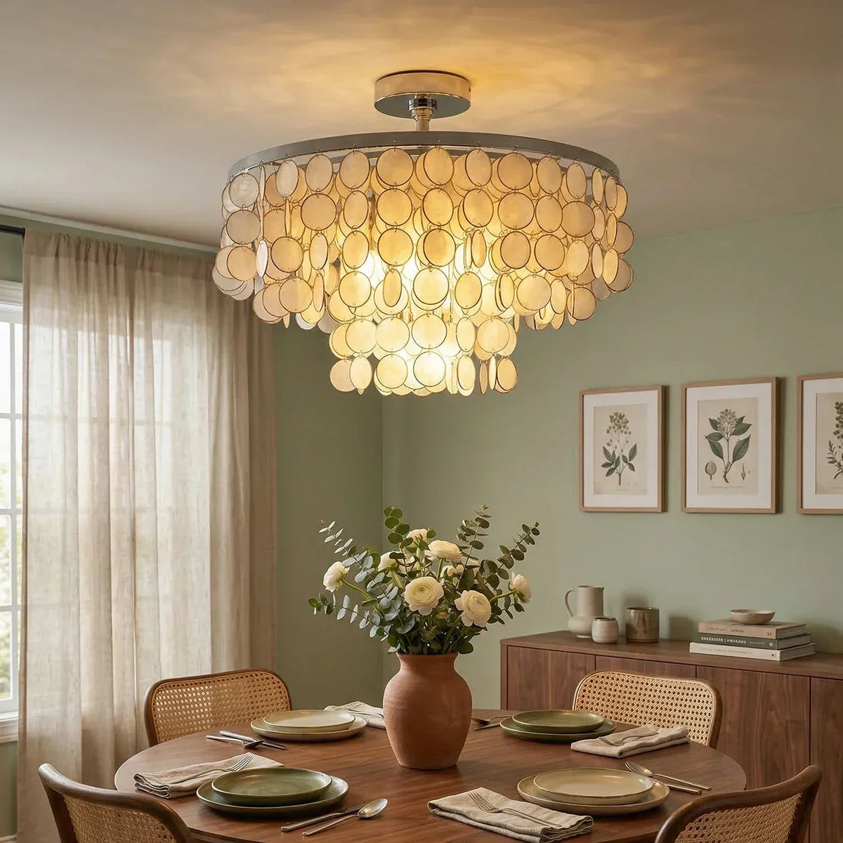 Chrome Natural Capiz Shell Disc Iron Ceiling Light – Iron detail 6