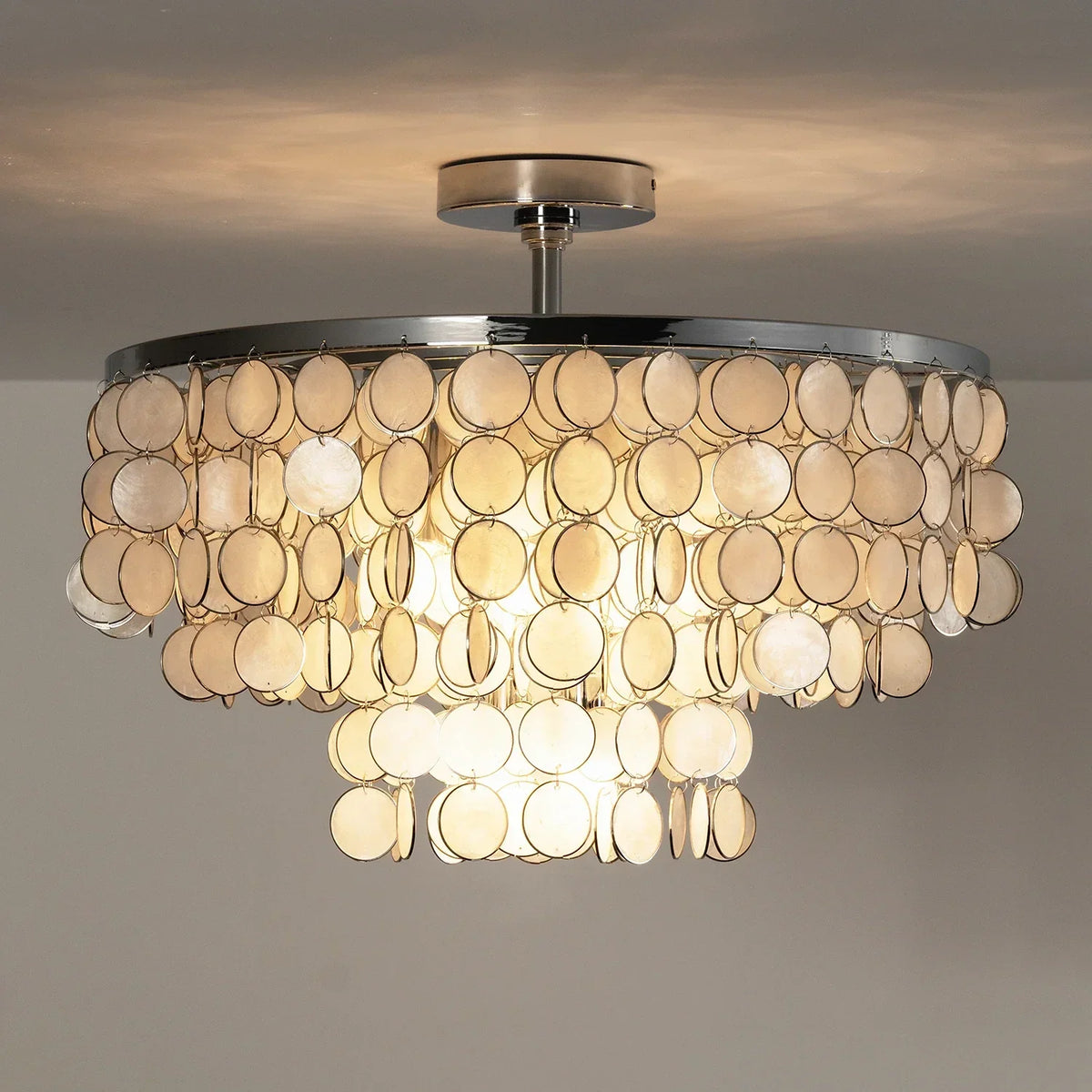 Chrome Natural Capiz Shell Disc Iron Ceiling Light – Iron detail 10