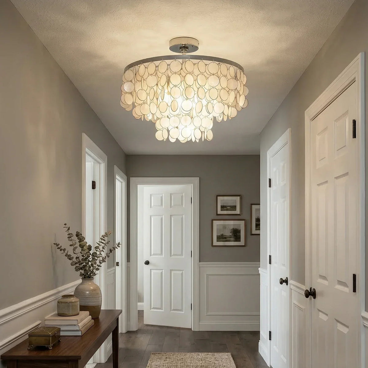 Chrome Natural Capiz Shell Disc Iron Ceiling Light – Iron detail 3