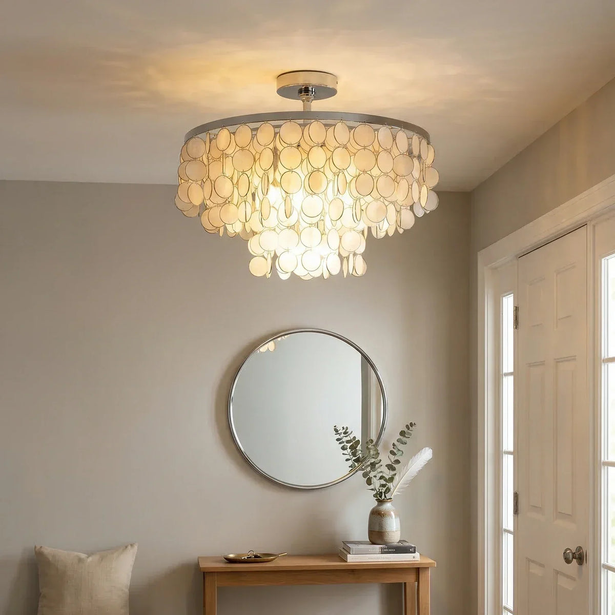 Chrome Natural Capiz Shell Disc Iron Ceiling Light – Iron detail 5