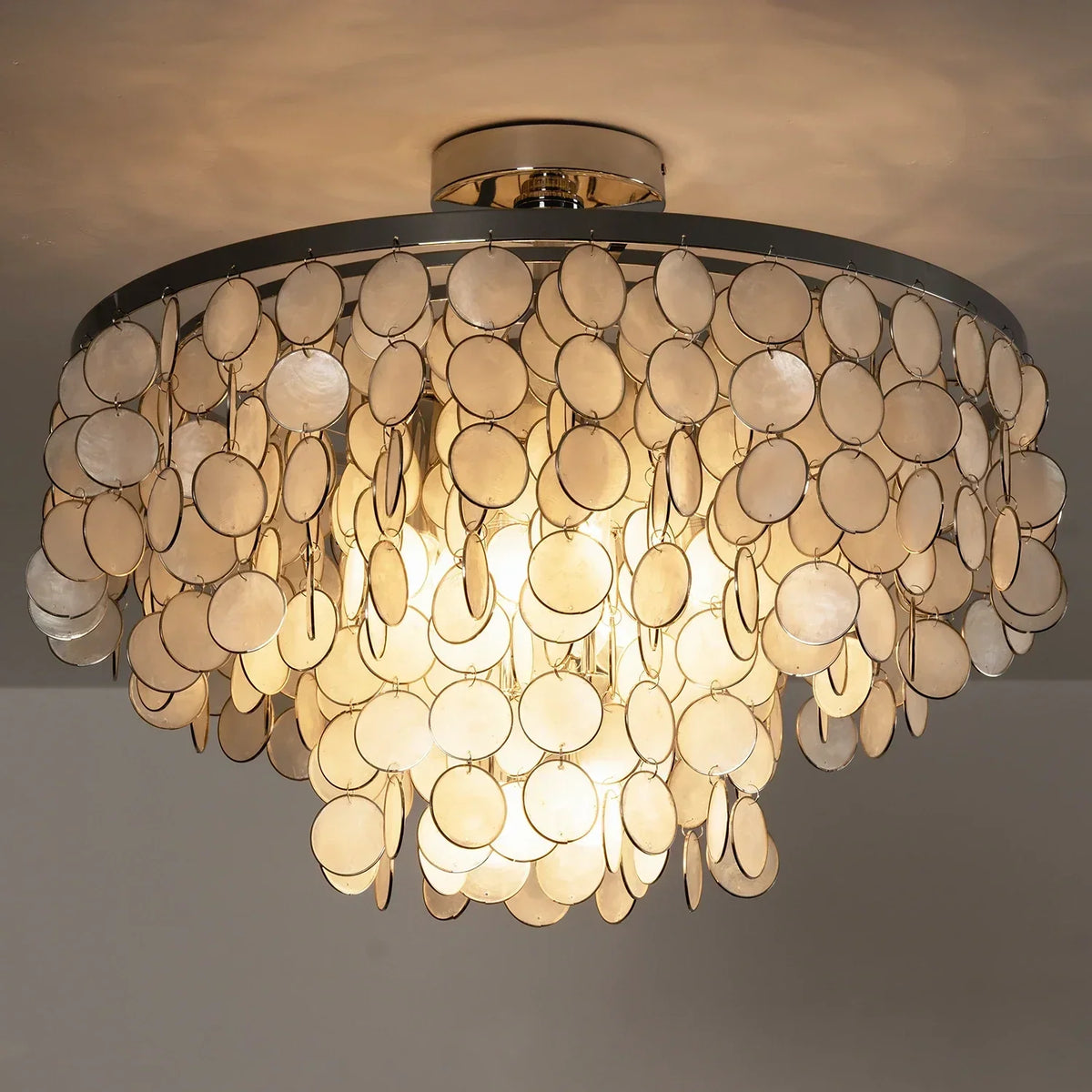 Chrome Natural Capiz Shell Disc Iron Ceiling Light – Iron detail 12