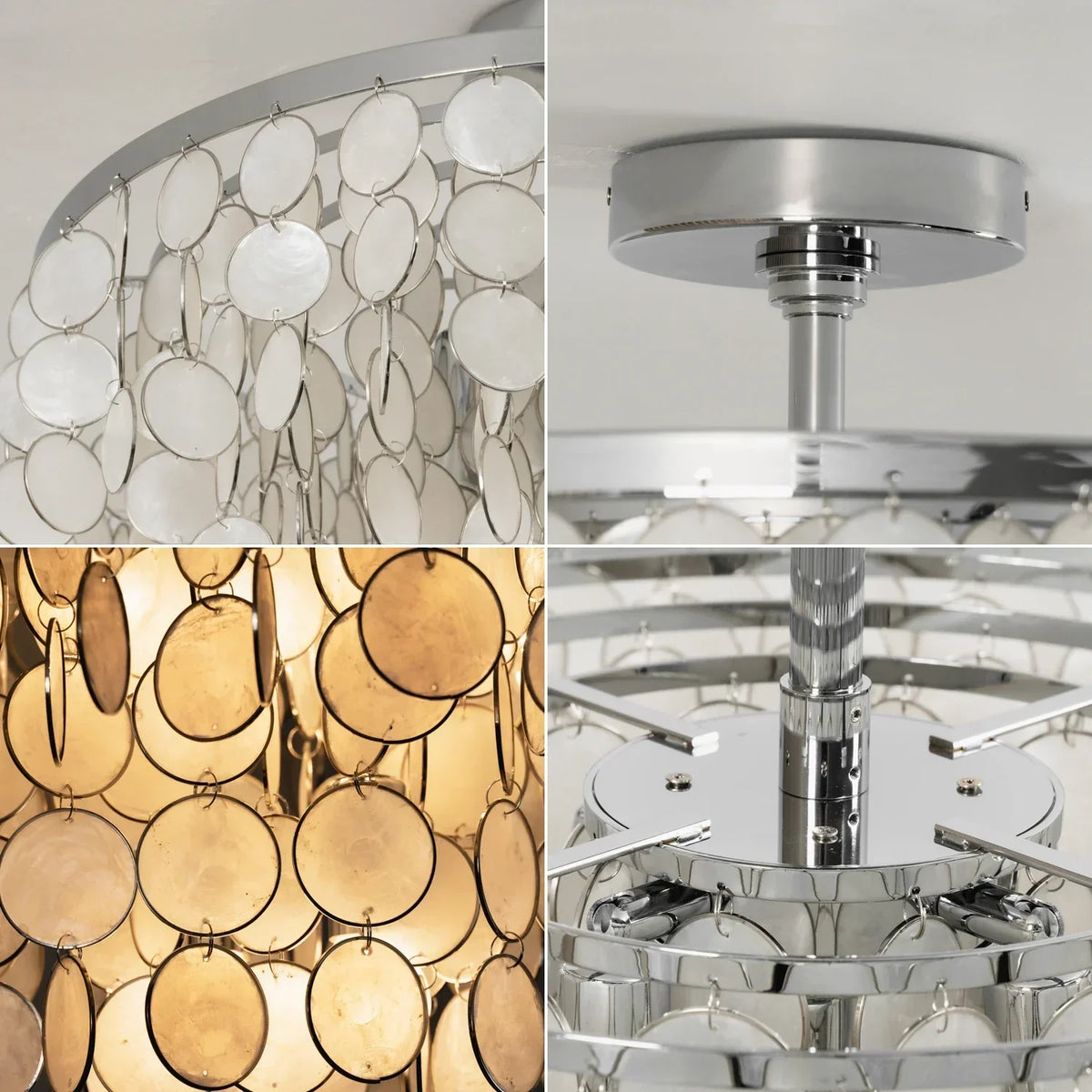 Chrome Natural Capiz Shell Disc Iron Ceiling Light – Iron detail 9