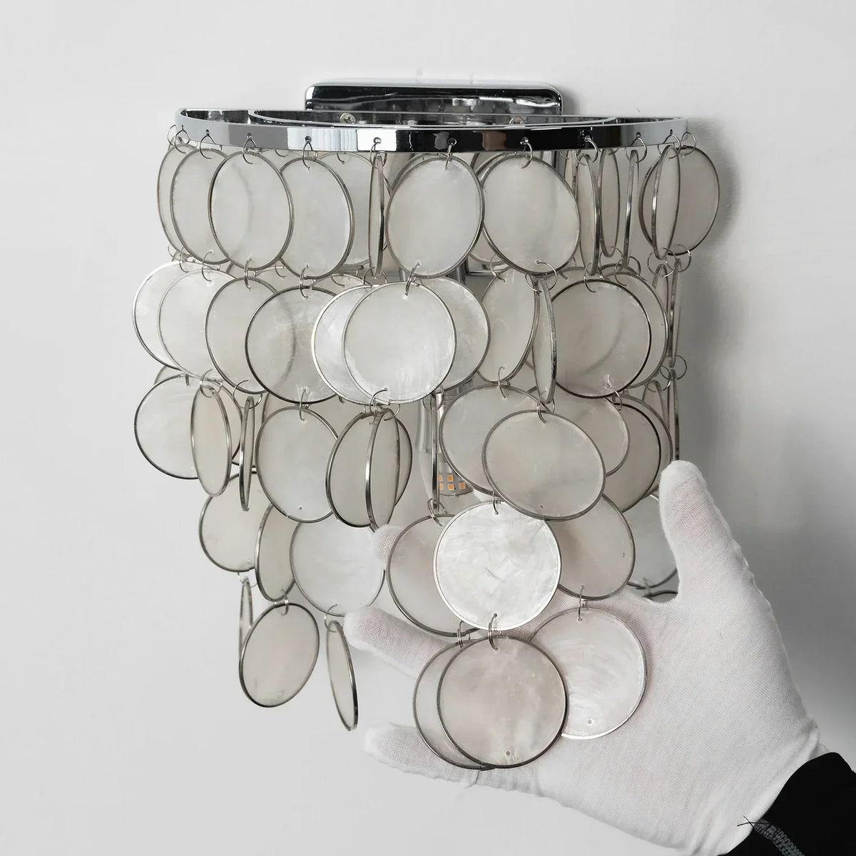 Chrome Round Tiered Capiz Shell Iron Wall Lamp – Iron detail 17