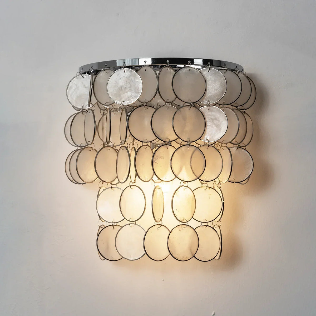 Chrome Round Tiered Capiz Shell Iron Wall Lamp – Iron detail 21