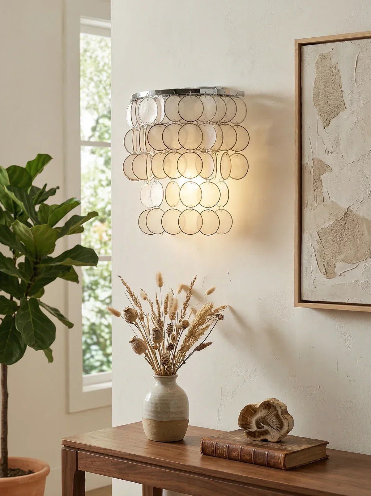 Chrome Round Tiered Capiz Shell Iron Wall Lamp – Iron detail 14