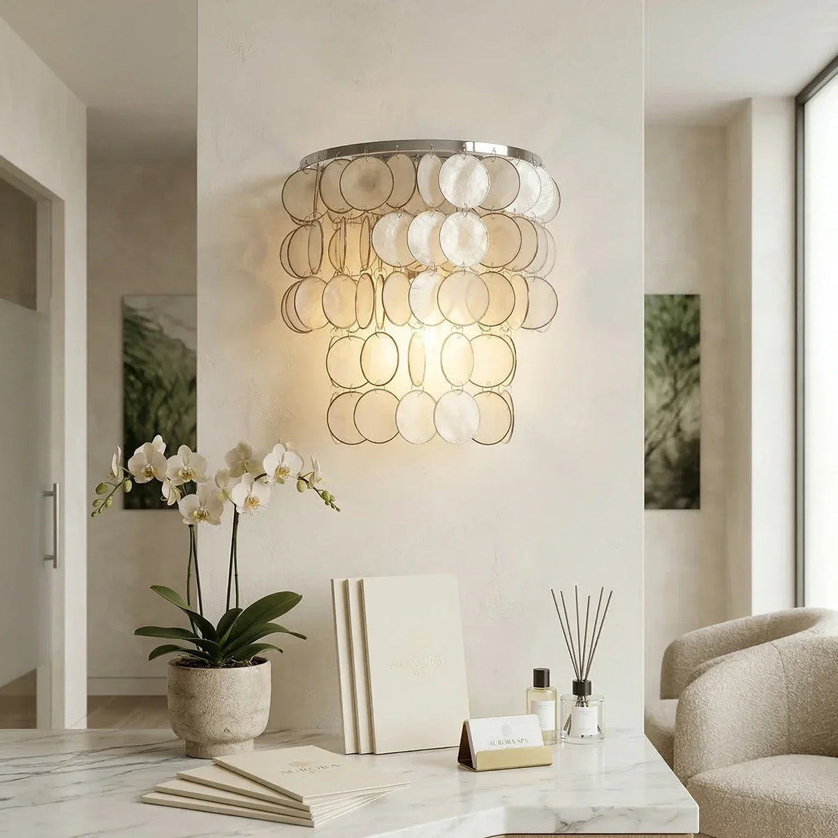 Chrome Round Tiered Capiz Shell Iron Wall Lamp – Iron detail 3