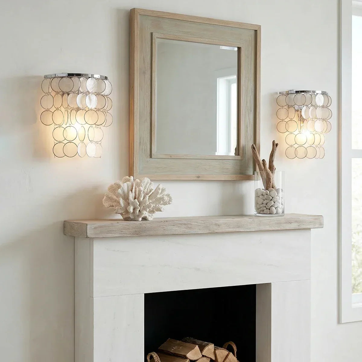 Chrome Round Tiered Capiz Shell Iron Wall Lamp – Iron detail 8